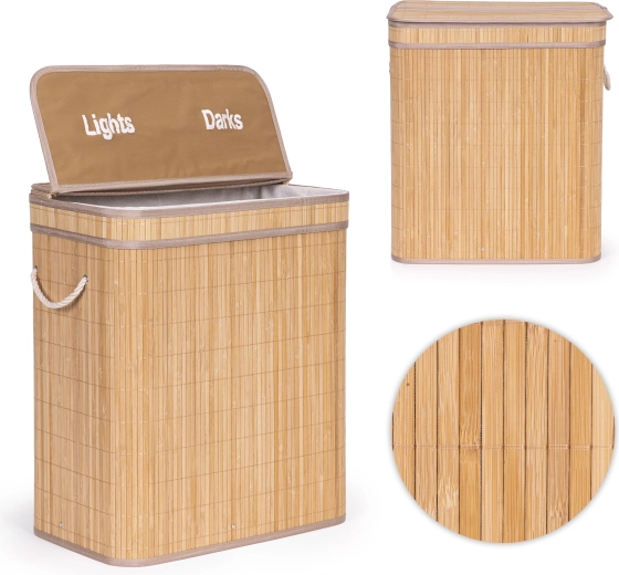 ModernHome Bamboo Laundry Basket 100 L with 2 Compartments and Lid