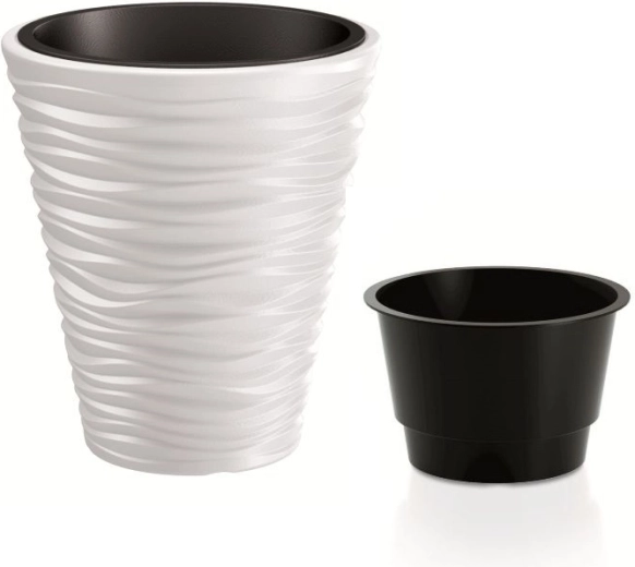 Plastikinis gėlių vazonas Sand su įdėklu 29,5 cm baltas