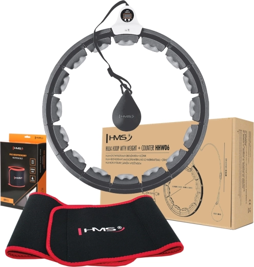 HMS Set: smart massage hula hoop with weight and counter + slimming neoprene belt