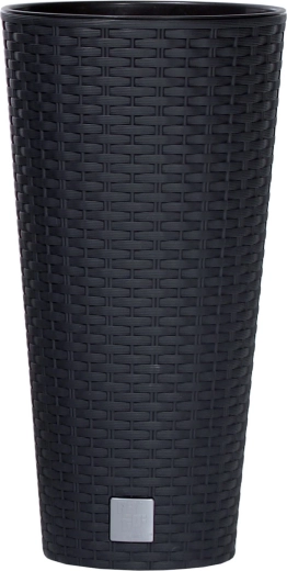 Tall rattan-style planter with insert anthracite PROSPERPLAST