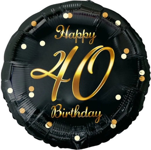Foil Balloon Happy 40th Birthday black with gold print