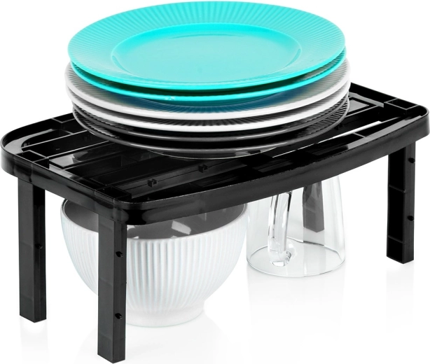 Kitchen stackable shelf, black, adjustable height 31 × 22 × 14.5/11.5 cm