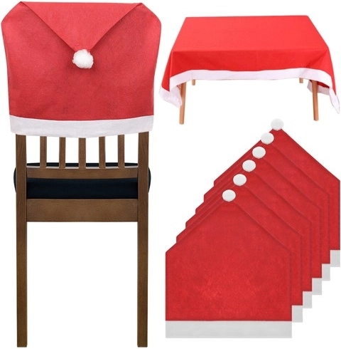 Christmas set of chair covers in the shape of a Santa hat (6 pcs) + tablecloth