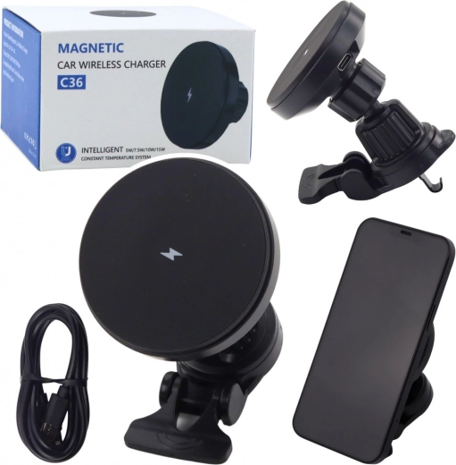Magnetic car mount with 15 W wireless charging