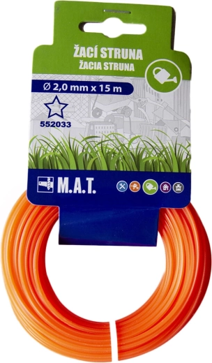 Žoliapjovės atsarginis pjovimo valas 2,0 mm, žvaigždės profilis, 15 m, tamsiai oranžinis