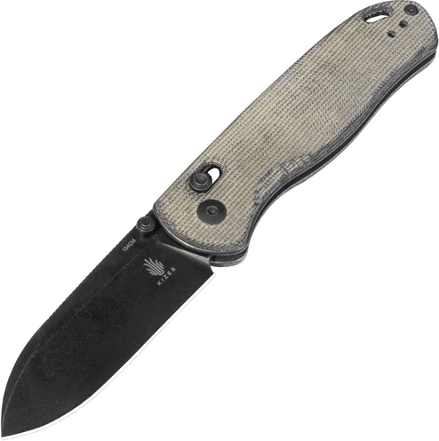 Kizer Drop Bear pocket knife 7.6 cm, black stonewash, green micarta