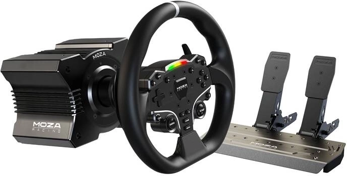 Moza Racing R5 RS20 rinkinys: vairas su tiesiogine pavara, SR‑P Lite pedalai ir stalo tvirtinimas (PC)