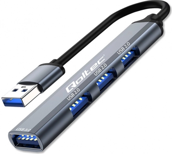 USB šakotuvas 4 viename su aliuminio korpusu – 1× USB 3.0 + 3× USB 2.0
