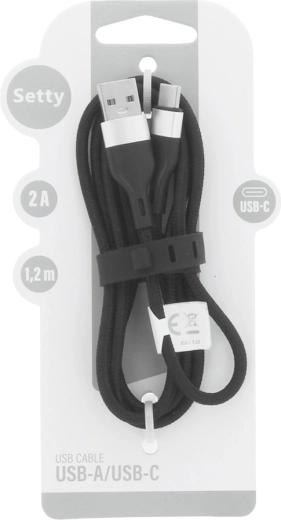 Setty USB-A – USB-C cable 1.2 m, 2 A, black