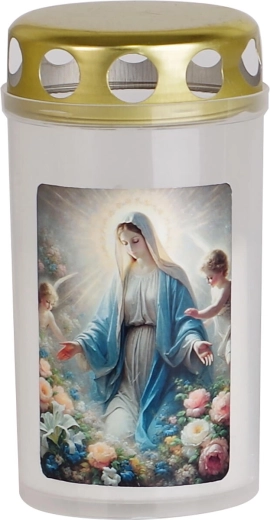 Grave candle with Mary motif and lid 11 cm, 120 g