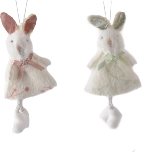 Decorative polyester bunny 15 cm – green or pink