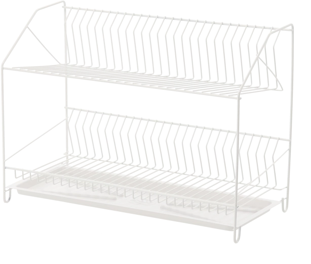 Two-tier metal dish drainer 50 cm, white