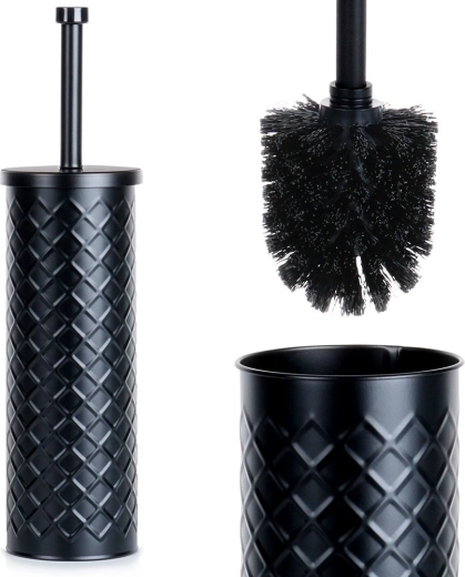 Metal Black Toilet Brush with Stand 38 × 10 cm
