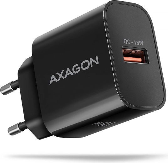 Axagon tinklo įkroviklis 18 W su greituoju įkrovimu QC 3.0, 1× USB-A, juodas