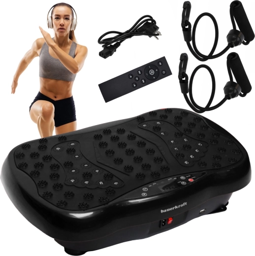 Bauerkraft vibration training platform with remote control and Bluetooth speakers - black