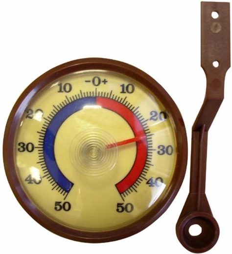 Lauko mechaninis termometras, -50 iki +50 °C, rudas plastikas, 7,1 × 2 cm