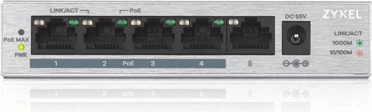 Zyxel GS1005HP Switch, 5-port Gigabit PoE+ Desktop, 60 W