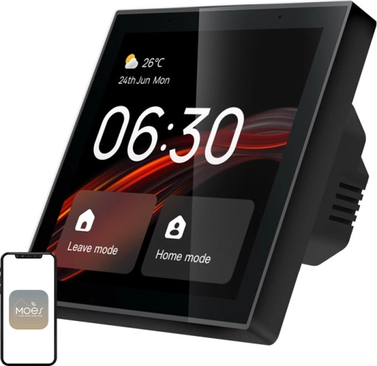 MOES išmanusis sieninis valdymo pultas išmaniesiems namams (Wi‑Fi/Zigbee, 4" liečiamas LCD)