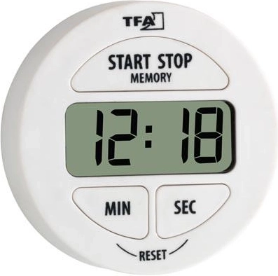 Digital kitchen timer with stopwatch, white