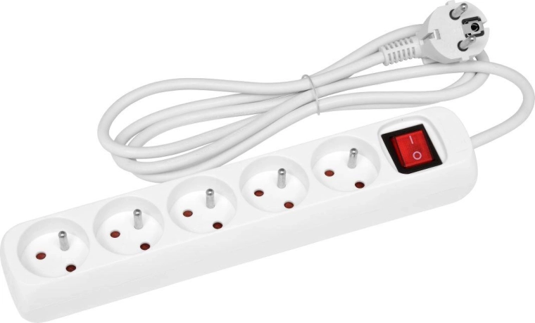 Extension lead 1.5 m, 5 sockets with switch, white