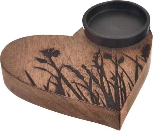 Louka heart-shaped candle holder made of mango wood and metal