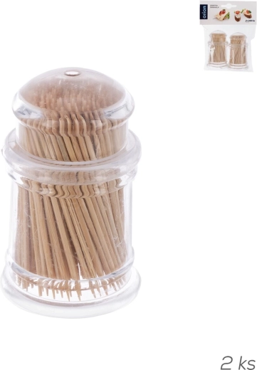 Bamboo toothpicks & cocktail picks in a plastic dispenser 2×200 pcs