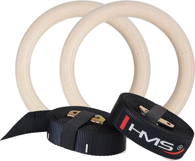 Wooden Gymnastic Rings HMS TX07 with Straps