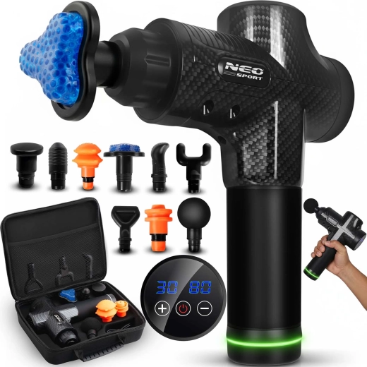 Masažo pistoletas su 9 antgaliais NEO-SPORT NS-503 juodas