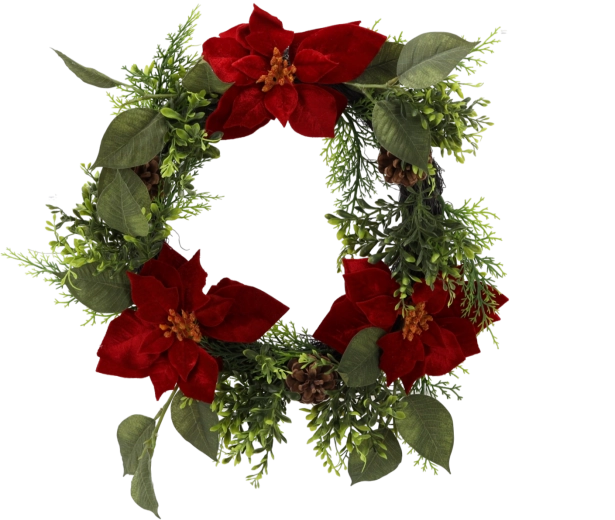 Synthetic Christmas wreath with poinsettia, 40 cm