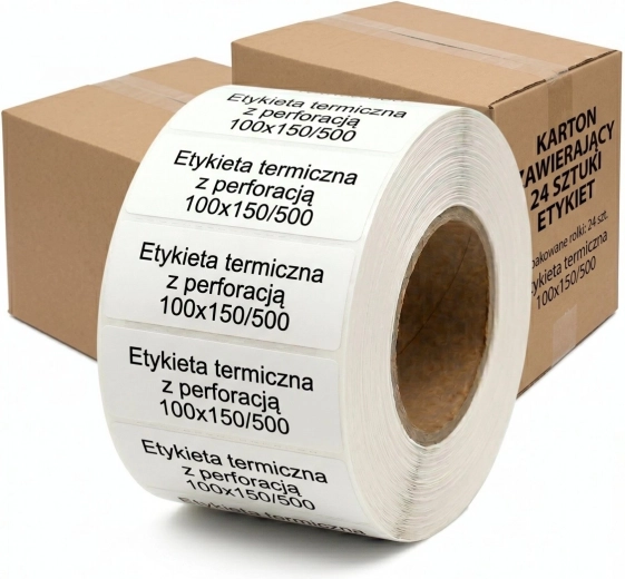 Termo etiketės 100 × 150 mm, rulonas 500 vnt., dėžė 24 rulonai