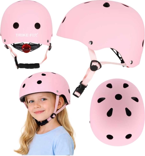 Trike Fix vaikiškas dviratininko šalmas su LED, rožinis (S 48–54 cm)