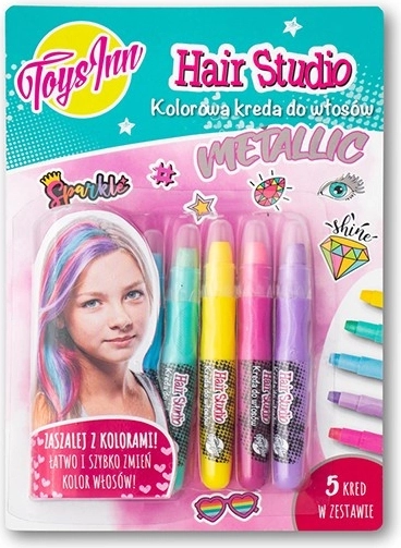Metalizuota plaukų kreida – 5 spalvų rinkinys