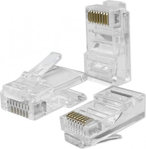 RJ45 Plug CAT6 UTP Pass Through with Gold-Plated Contacts, 100 pcs