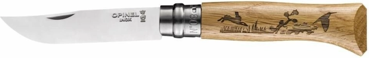 Opinel N°08 Inox Animalia 2019 kišeninis peilis, ąžuolo mediena, zuikių motyvas