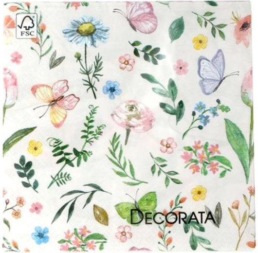 Paper Napkins 3-Ply Spring Flowers and Butterflies 33 × 33 cm