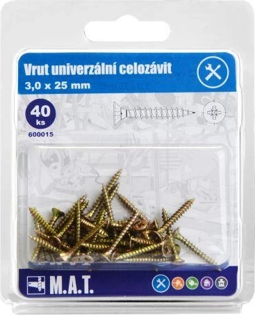 Universalūs medsraigčiai su pilnu sriegiu 3,0 × 25 mm, cinkuoti, 40 vnt.