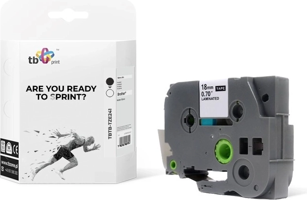 Tape for BROTHER label makers, black print on white background 18 mm x 8 m