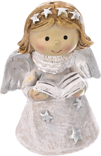 Angel with a book made of polyresin, grey