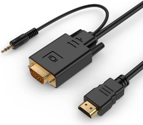 HDMI į VGA keitiklis su 3,5 mm garso išvestimi, 1,8 m, juodas