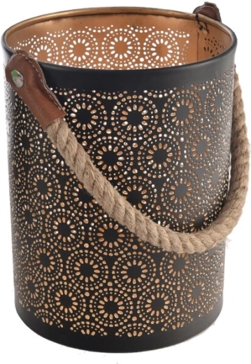 Žvakidė DOT iš metalo ir džiuto, juodai auksinė, 20 cm