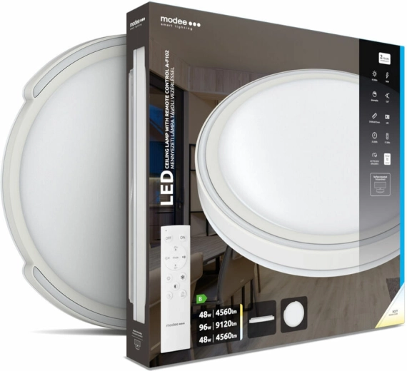 Lubinis LED šviestuvas Modee Smart Lighting A‑F102, 2×48 W, reguliuojamo ryškumo, su nuotolinio valdymo pultu
