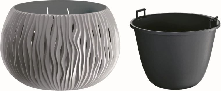 Sandy Bowl Planter with Insert 29 cm – Gray Stone