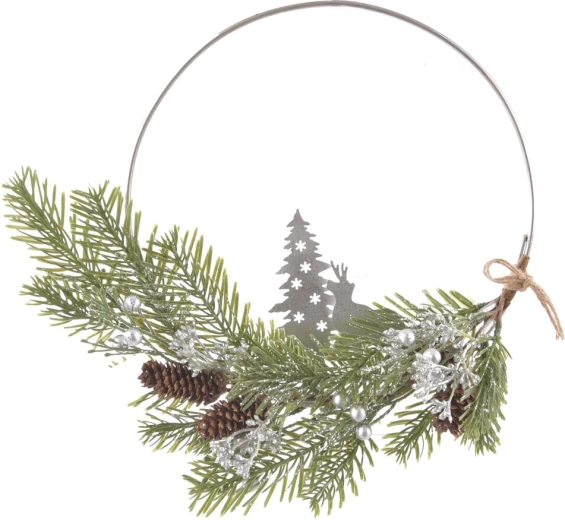 Hanging decorative wreath DEER made of metal and plastic, 28 cm