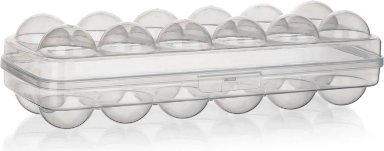 Plastikinė kiaušinių dėžutė su dangteliu ir užraktu, 12 vnt., 27 cm