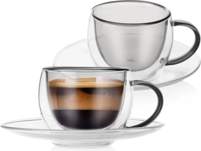Thermo espresso cups with saucers, double-walled, 90 ml, set of 2