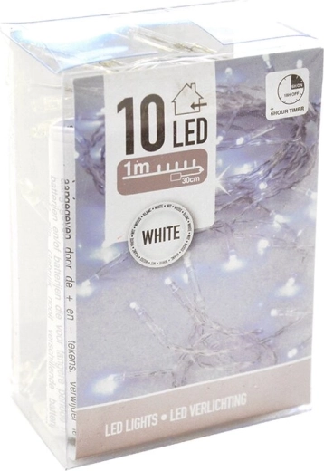 Indoor LED light string – white, 10 LEDs, 120 cm, with timer