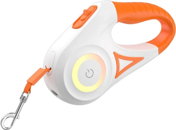 Automatinis LED pavadėlis šunims ROJECO 5 m (oranžinis ir baltas)