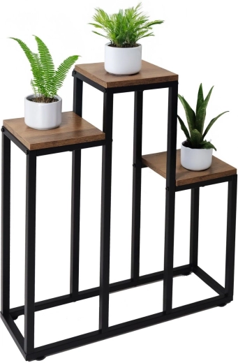 Metal flower stand, 3-tier, rustic oak decor - 1 piece