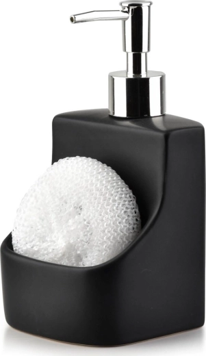 Keraminis indų ploviklio dozatorius su kempinėlės laikikliu, juodas, 400 ml