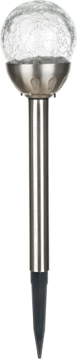 Saulės sodo lempa rutulys 8 cm iš nerūdijančio plieno ir skaidraus stiklo, 2 LED